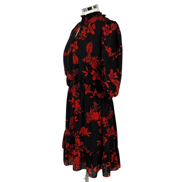 Nanette Lepore Floral Midi A-Line Dress High Neck Black Red Size 12 - Picture 6 of 12